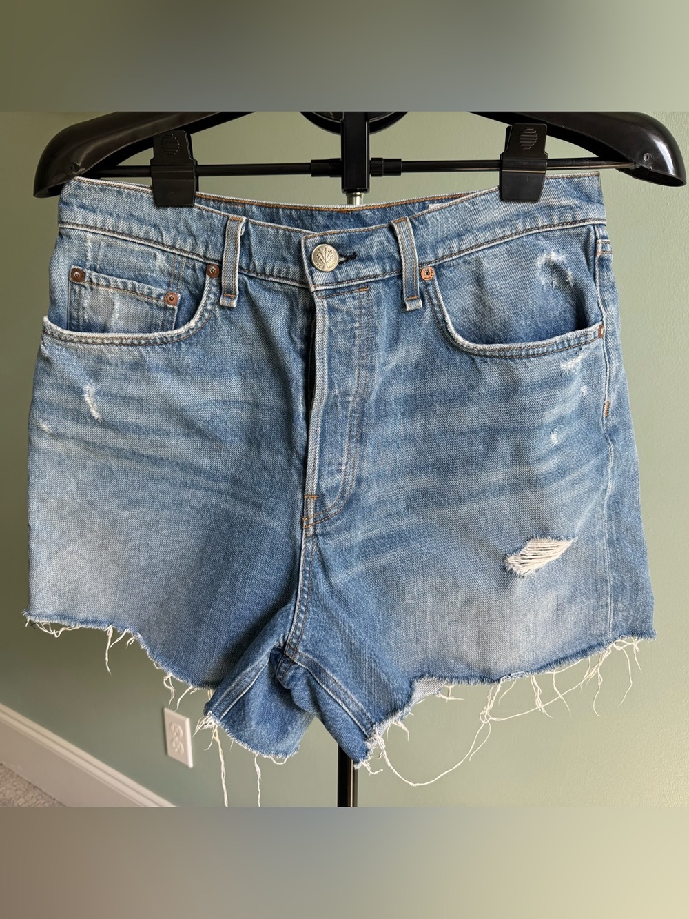 rag & bone Maya High Rise Shorty Denim Cutoff Shorts Jones with Holes Size 31